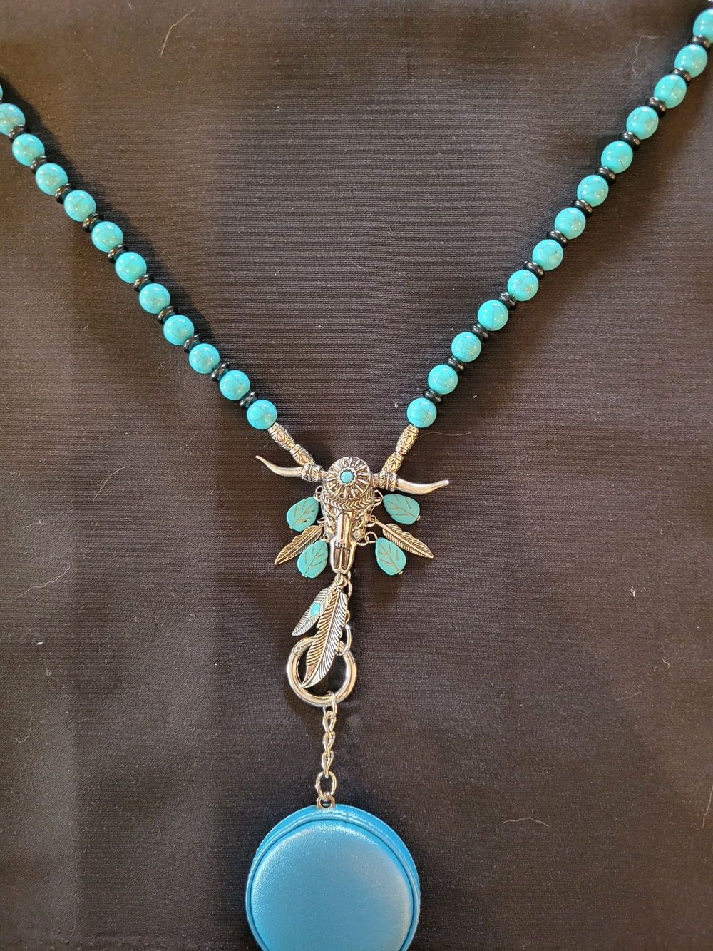 Tape Measure Lanyard Turquoise Beaded Necklace Eyeglasses Southwestern Bullhead